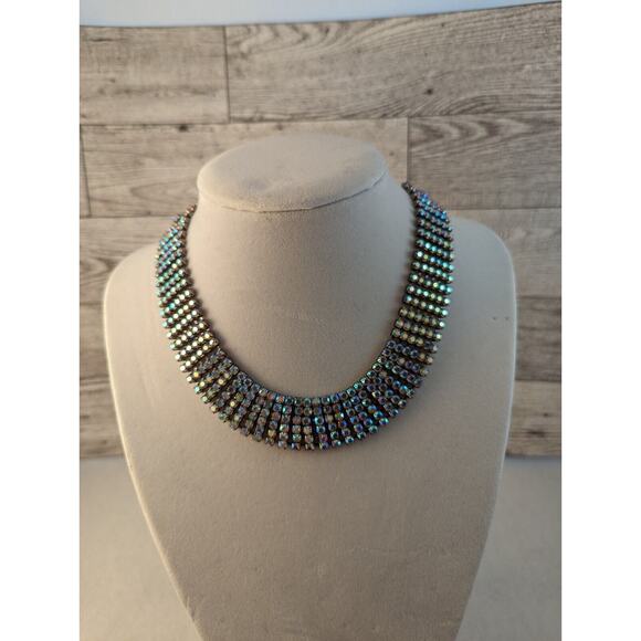 Vtge Aurora Crystal Choker 6 rows Flashed All Kinds Of Color.Kneck Size 15" - Picture 4 of 16